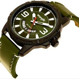 WRANGLER MEN'S WATCH GREEN WRANGLER GREEN DIAL WATCH LEATHER STRAP WRW5201-3A